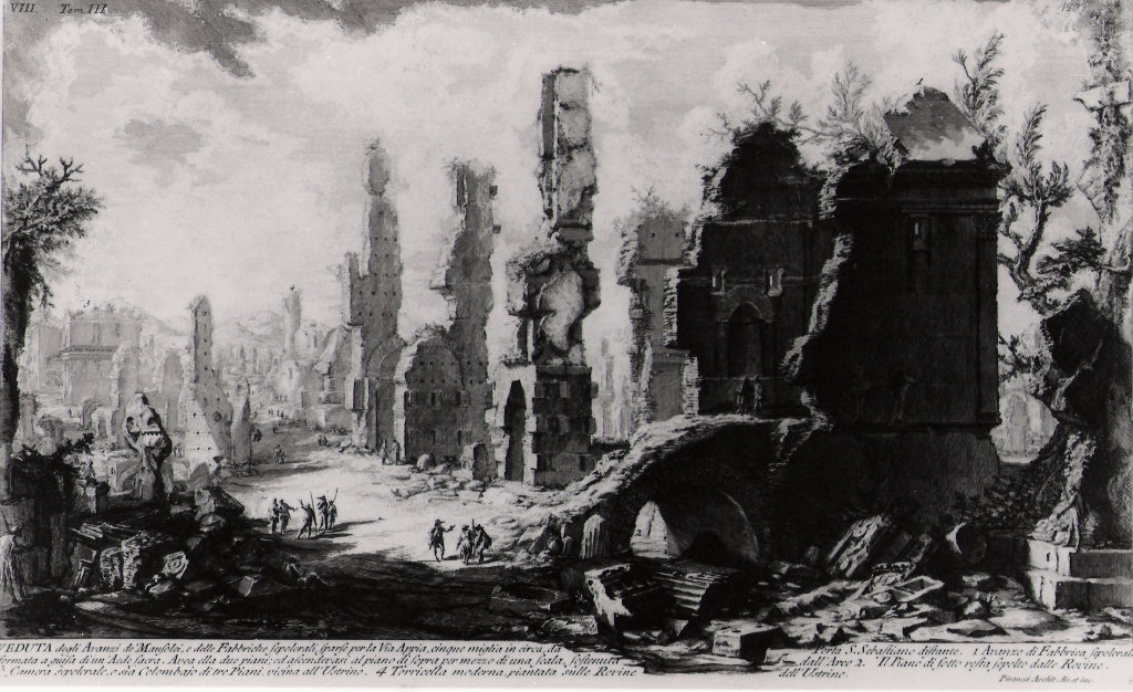 veduta dei ruderi sepolcrali sulla via Appia (stampa, serie) by Piranesi Giovann